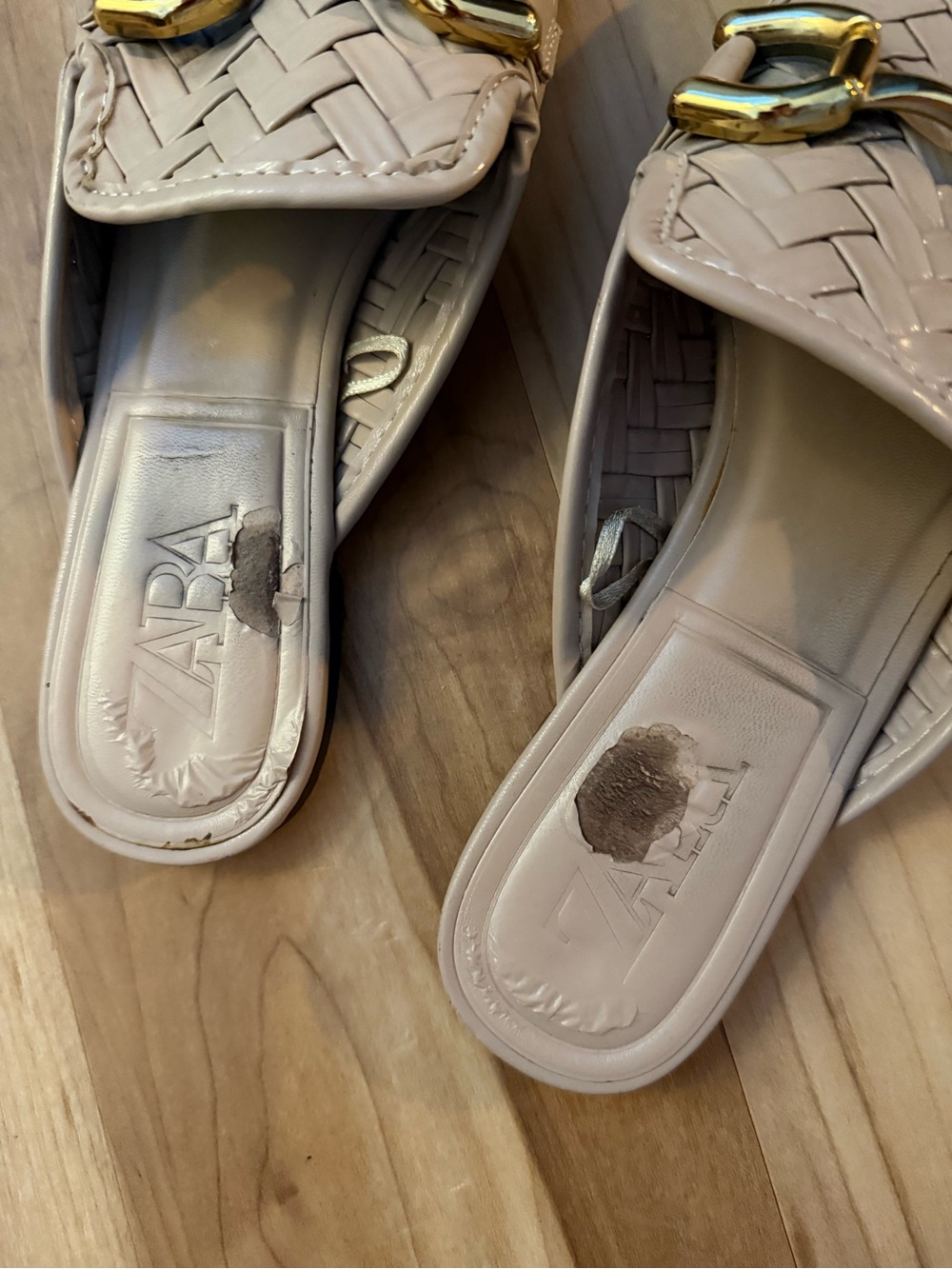 Zara Beige Woven Mule Loafers with Gold Hardware - Picture 9 of 9